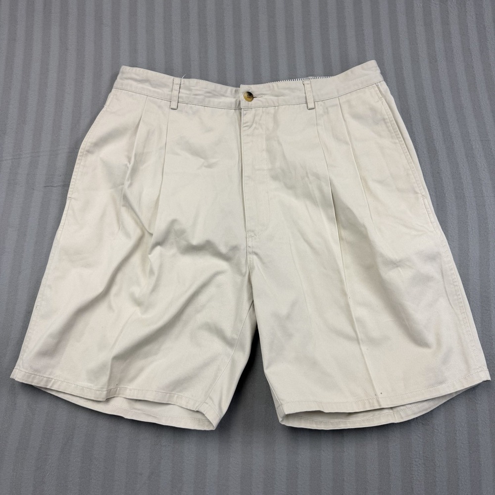 Slazenger Khaki Beige Flat Front Golf Chino Shorts Mens Size 36‎